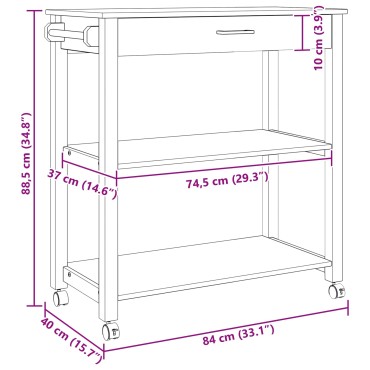 vidaXL Καρότσι Κουζίνας MONZA Μαύρο 84x40x88,5cm 1 τεμ.