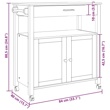 vidaXL Καρότσι Κουζίνας MONZA Μαύρο 84x40x88,5cm 1 τεμ.
