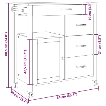 vidaXL Καρότσι Κουζίνας MONZA Μαύρο 84x40x88,5cm 1 τεμ.