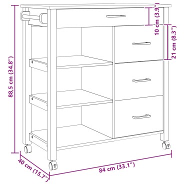 vidaXL Καρότσι Κουζίνας MONZA Μαύρο 84x40x88,5cm 1 τεμ.
