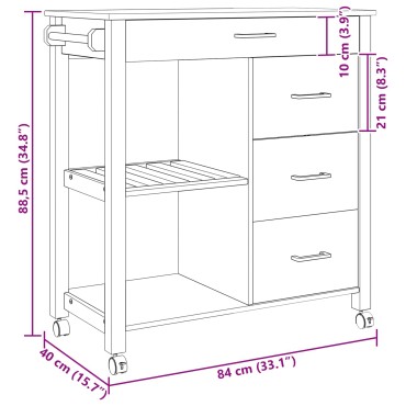 vidaXL Καρότσι Κουζίνας MONZA Μαύρο 84x40x88,5cm 1 τεμ.
