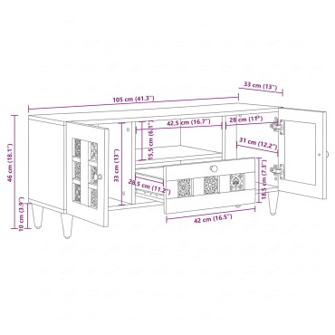 vidaXL Ντουλάπι TV Καρυδιά 105x33x46cm Στερεό ξύλο μάνγκο 1 τεμ.