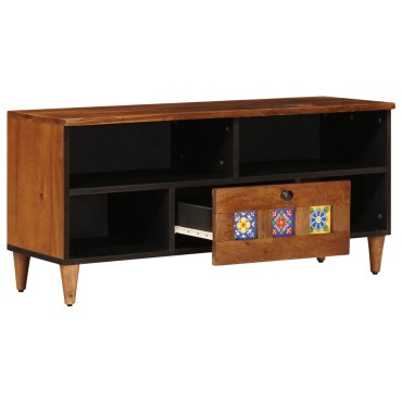 vidaXL Ντουλάπι TV με ράφι Καρυδιά 100x33x46cm Στερεό ξύλο μάνγκο 1 τεμ.