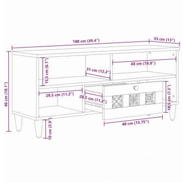 vidaXL Ντουλάπι TV με ράφι Καρυδιά 100x33x46cm Στερεό ξύλο μάνγκο 1 τεμ.