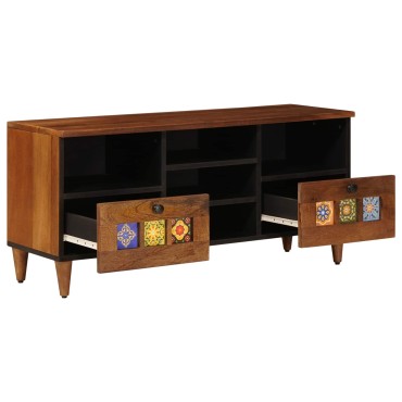 vidaXL Ντουλάπι TV με ράφι Καρυδιά 100x33x46cm Στερεό ξύλο μάνγκο 1 τεμ.