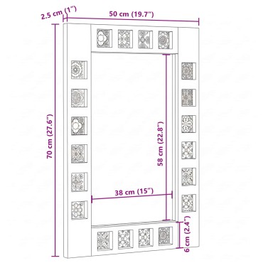 vidaXL Καθρέφτης Μπάνιου Καρυδιά 50x70x2,5cm Στερεό ξύλο μάνγκο
