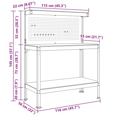 vidaXL Εργαστηριακός πάγκος με ράφι Μαύρο 114 x 54 x 145 εκ.