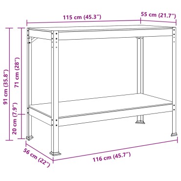 vidaXL Εργαστηριακός πάγκος με ράφι Μαύρο 115 x 55 x 91 εκ