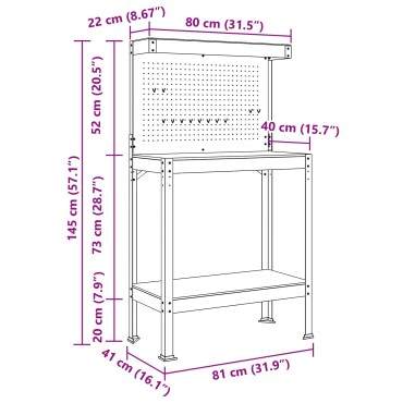 vidaXL Εργαστηριακός πάγκος με ράφι Μαύρο 81 x 41 x 145 εκ.