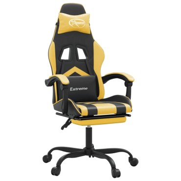 vidaXL Καρέκλα Gaming Μασάζ Υποπόδιο Μαύρο/Χρυσό από Συνθετικό Δέρμα 57,5x59,5x(121-131)cm 1 τεμ.