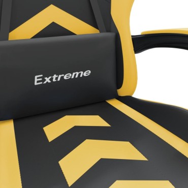vidaXL Καρέκλα Gaming Μασάζ Υποπόδιο Μαύρο/Χρυσό από Συνθετικό Δέρμα 57,5x59,5x(121-131)cm 1 τεμ.