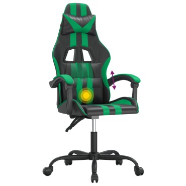 vidaXL Καρέκλα Gaming Περιστρεφόμενη Μαύρη/Πράσινη από Συνθετικό Δέρμα 57,5x59,5x(121-131)cm 1 τεμ.