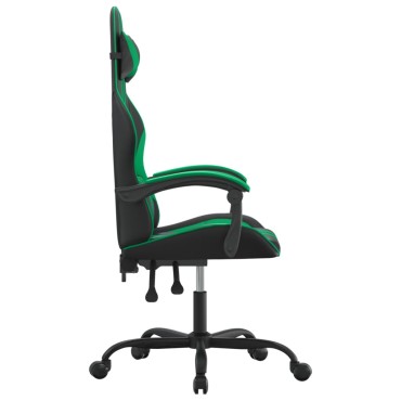 vidaXL Καρέκλα Gaming Περιστρεφόμενη Μαύρη/Πράσινη από Συνθετικό Δέρμα 57,5x59,5x(121-131)cm 1 τεμ.