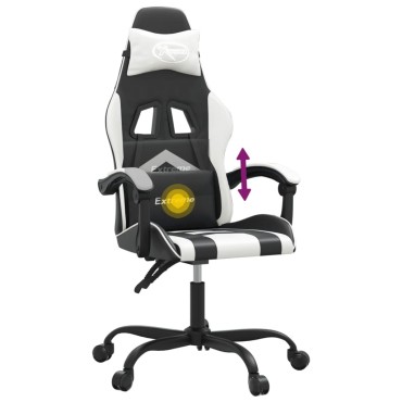 vidaXL Καρέκλα Gaming Περιστρεφόμενη Μαύρη/Λευκή από Συνθετικό Δέρμα 57,5x59,5x(121-131)cm 1 τεμ.