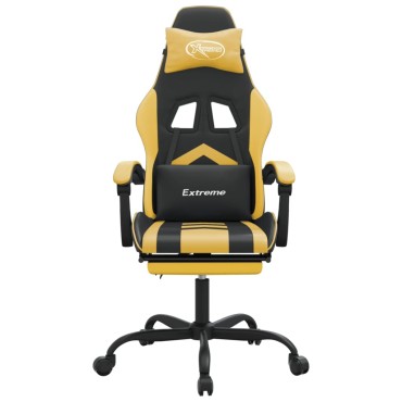vidaXL Καρέκλα Gaming Περιστρ. Υποπόδιο Μαύρος χρυσός Συνθετικό Δέρμα 57,5x59,5x(121-131)cm 1 τεμ.