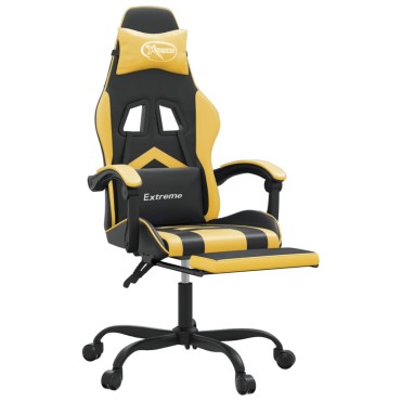 vidaXL Καρέκλα Gaming Περιστρ. Υποπόδιο Μαύρος χρυσός Συνθετικό Δέρμα 57,5x59,5x(121-131)cm 1 τεμ.