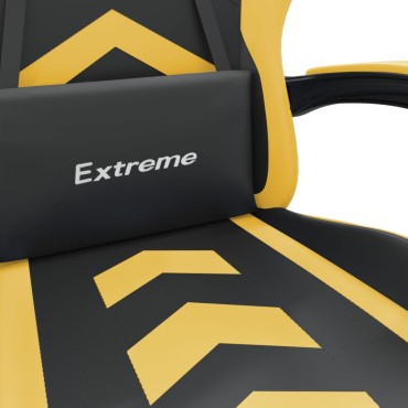 vidaXL Καρέκλα Gaming Περιστρ. Υποπόδιο Μαύρος χρυσός Συνθετικό Δέρμα 57,5x59,5x(121-131)cm 1 τεμ.