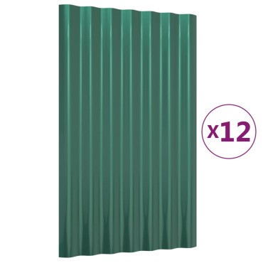 vidaXL Πάνελ Οροφής 12 τεμ. Πράσινα 60x36 εκ. Γαλβανισμένος χάλυβας