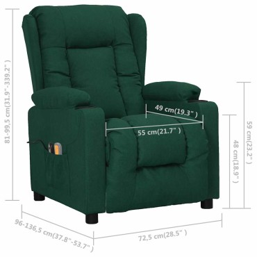 vidaXL Πολυθρόνα Μασάζ Ηλεκτρική Σκούρο Πράσινο Υφασμάτινη