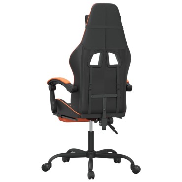 vidaXL Καρέκλα Gaming Μασάζ Υποπόδιο Μαύρο/Πορτοκαλί Συνθετικό Δέρμα 57,5x59,5x(121-131)cm 1 τεμ.