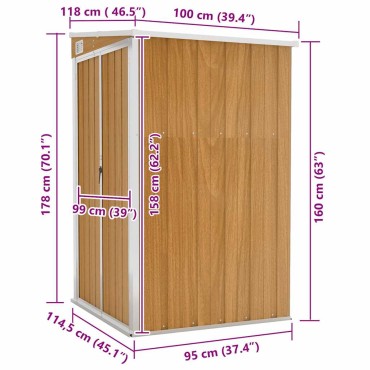 vidaXL Αποθήκη Κήπου Επιτοίχια Καφέ 118x100x178 εκ. από Γαλβ. Ατσάλι