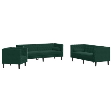 vidaXL Καναπές Chesterfield 3 τεμ. μαξιλάρια σκούρο πράσινο βελούδο 71x74,5x70,5cm  Διθέσιος Τριθέσιος