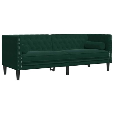 vidaXL Καναπές Chesterfield 3 τεμ. μαξιλάρια σκούρο πράσινο βελούδο 71x74,5x70,5cm  Διθέσιος Τριθέσιος