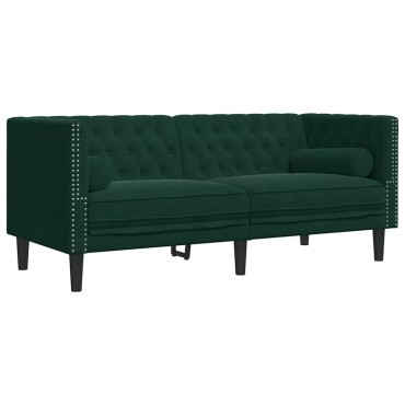 vidaXL Καναπές Chesterfield 3 τεμ. μαξιλάρια σκούρο πράσινο βελούδο 71x74,5x70,5cm  Διθέσιος Τριθέσιος