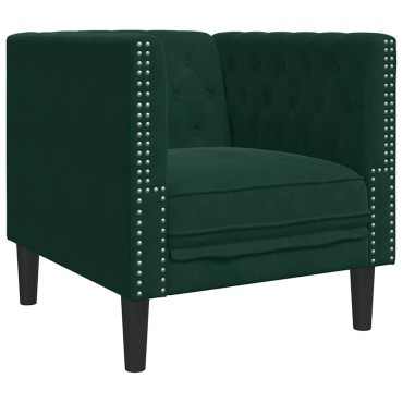 vidaXL Καναπές Chesterfield 3 τεμ. μαξιλάρια σκούρο πράσινο βελούδο 71x74,5x70,5cm  Διθέσιος Τριθέσιος
