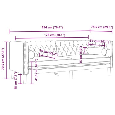 vidaXL Καναπές Chesterfield 3 τεμ. μαξιλάρια σκούρο πράσινο βελούδο 71x74,5x70,5cm  Διθέσιος Τριθέσιος