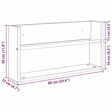vidaXL Ράφι Περιοδικών με ράφι 2 τεμ. Παλιό ξύλο 60x12x30 εκ