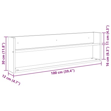 vidaXL Ράφι Περιοδικών Μαύρη Οξυά 100x12x30cm Επεξεργασμένο Ξύλο 1 τεμ.