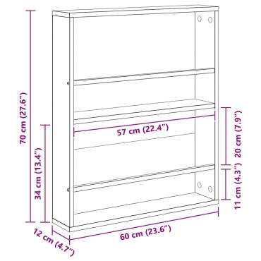 vidaXL Ράφι Περιοδικών Γκρι Sonoma 60x12x70cm Επεξεργασμένο Ξύλο 1 τεμ.