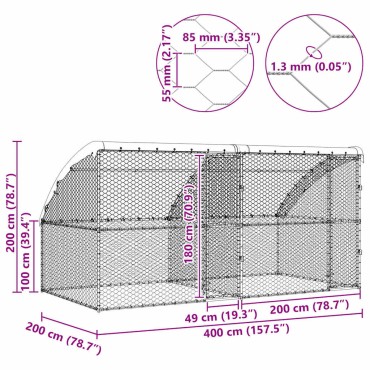 vidaXL Κλουβί Σκύλου 2 τμχ. Ασημί 4 x 2 x 2 m Γαλβανισμένος χάλυβας