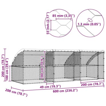 vidaXL Κλουβί Σκύλου 3 τμχ. Ασημί 6 x 2 x 2 m Γαλβανισμένος χάλυβας