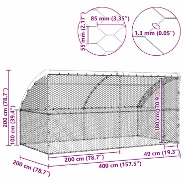 vidaXL Κλουβί Σκύλου 2 τμχ. Ασημί 4 x 2 x 2 m Γαλβανισμένος χάλυβας