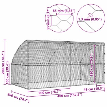 vidaXL Κλουβί Σκύλου 2 τμχ. Ασημί 4 x 2 x 2 m Γαλβανισμένος χάλυβας