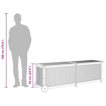 vidaXL Μπαούλο Αποθήκευσης Κήπου με Ρόδες 150x50x58cm Μασίφ Ακακία 1 τεμ.