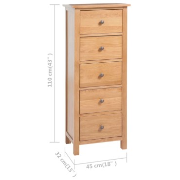 vidaXL Συρταριέρα Ψηλή 45x32x110cm από Μασίφ Ξύλο Δρυός 1 τεμ.