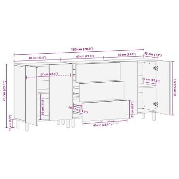 vidaXL Πλαϊνό γραφείο 3 τεμ. 60x33x75cm Στερεό ξύλο μάνγκο