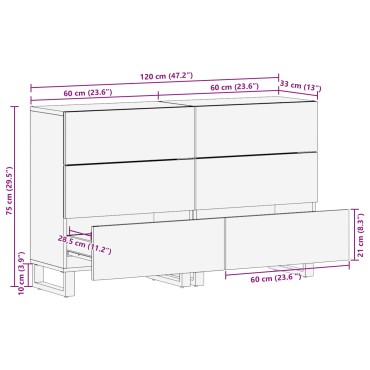 vidaXL Πλαϊνό γραφείο 2 τεμ. 60x33x75cm Στερεό ξύλο μάνγκο Καφέ
