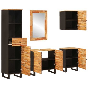 vidaXL Σετ Μπάνιου 5 τεμ. Φυσικό 38x33x160cm Στερεό ξύλο μάνγκο