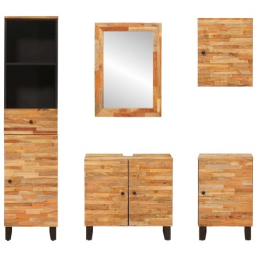 vidaXL Σετ Μπάνιου 5 τεμ. Φυσικό 38x33x160cm Στερεό ξύλο μάνγκο