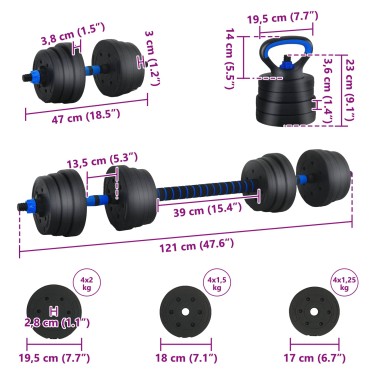 vidaXL Σετ Αλτήρα 4 σε 1 30κιλά Μαύρο και μπλε