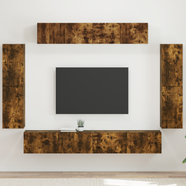 vidaXL Ντουλάπι TV 8 τμχ. Καπνιστό Δρύς