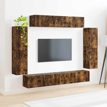 vidaXL Ντουλάπι TV 8 τμχ. Καπνιστό Δρύς