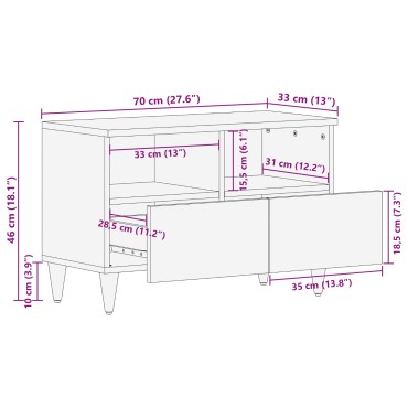 vidaXL Ντουλάπι TV Καρυδιά 70x33x46cm Στερεό ξύλο μάνγκο 1 τεμ.