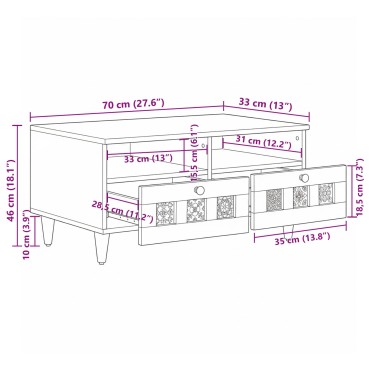 vidaXL Ντουλάπι TV Καρυδιά 70x33x46cm Στερεό ξύλο μάνγκο 1 τεμ.