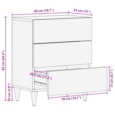 vidaXL Κομοδίνο με συρτάρι Καφέ 50x33x62cm Στερεό ξύλο μάνγκο 1 τεμ.