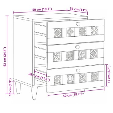 vidaXL Κομοδίνο με συρτάρι Καφέ 50x33x62cm Στερεό ξύλο μάνγκο 1 τεμ.